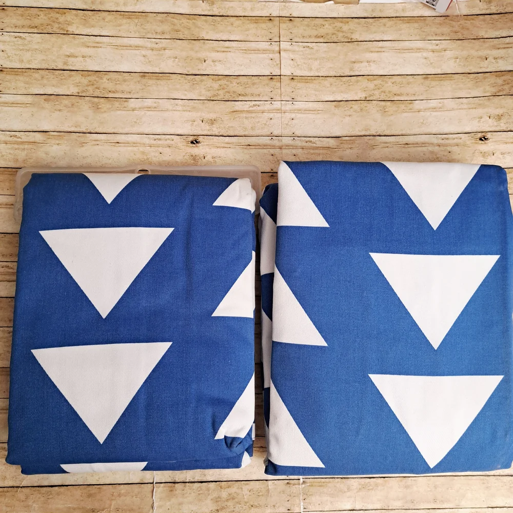 Cloud Island 2 Panels Thick Blue & White Triangle Prints Curtains With Back Tab